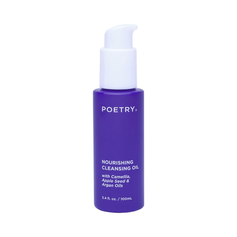 Poetry Skincare 100ml Nourishing Cleansing Oil that emulsifies with milk. Purple 100% recycled bottle with white dropper. Australian made and owned.